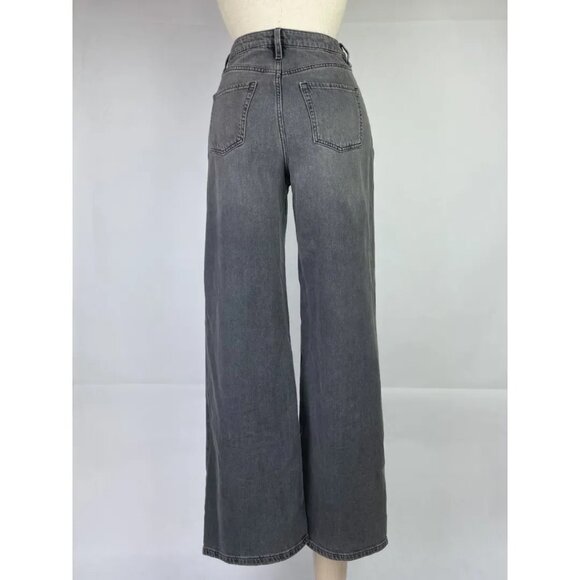H&M Girls Wide Leg Jeans Size 14 Kids Dark Gray Denim High Waist Adjustable - Picture 5 of 14